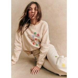 Sézane x Pangea Amour Libre Oiseau Organic Cotton Sweater Cream Graphic Bird M